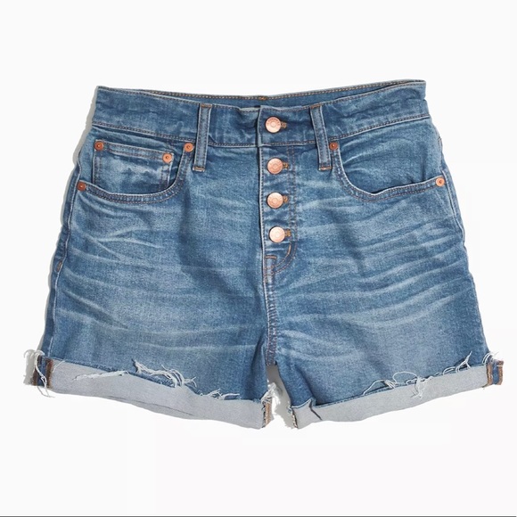 Madewell High Rise Denim Boyshorts Button Through Front Jean Shorts Blue Size 24 - Picture 3 of 16
